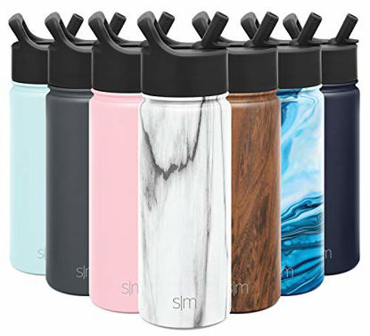 Picture of Simple Modern Insulated Water Bottle with Straw Lid Reusable Wide Mouth Stainless Steel Flask Thermos, 18oz (530ml), Pattern: Carrara Marble