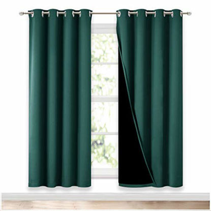 Picture of NICETOWN Full Shade Curtain Panels, Pair of Energy Smart & Noise Blocking Out Blackout Drapes for Apartment Window, Thermal Insulated Guest Room Lined Window Dressing(Hunter Green, 52 x 72 inch)