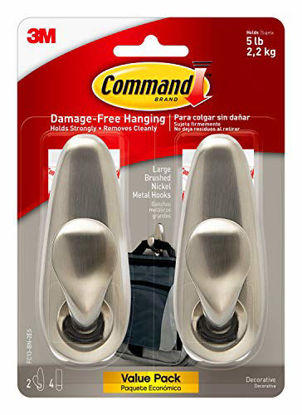 Picture of Command Forever Classic Metal Hook, Large, Brushed Nickel, 2-Hooks (FC13-BN-2ES), Decorate Damage-Free
