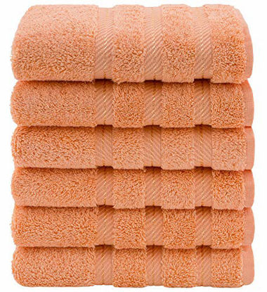 Picture of American Soft Linen Luxury Hotel & Spa Quality, Turkish Cotton, 16x28 Inches 6-Piece Hand Towel Set for Maximum Softness & Absorbency, Dry Quickly - Malibu Peach