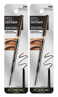 Picture of L'Oreal Paris Makeup Brow Stylist Definer Waterproof Eyebrow Pencil, Ultra-Fine Mechanical Pencil, Draws Tiny Brow Hairs & Fills in Sparse Areas & Gaps, Dark Brunette, 0.11 Ounce (Pack of 2)