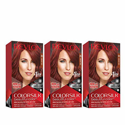 Picture of Revlon Colorsilk Beautiful Color Permanent Hair Color with 3D Gel Technology & Keratin, 100% Gray Coverage Hair Dye, 35 Vibrant Red, 4.4 oz (Pack of 3)