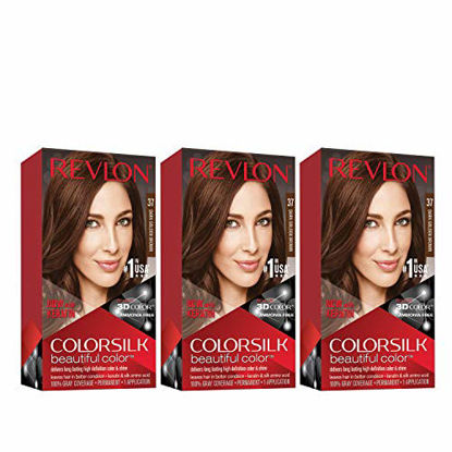 Picture of Revlon Colorsilk Beautiful Color Permanent Hair Color with 3D Gel Technology & Keratin, 100% Gray Coverage Hair Dye, 37 Dark Golden Brown, 4.4 oz (Pack of 3)