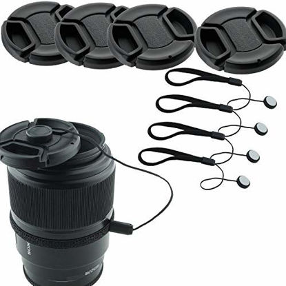 Picture of 49mm Lens Cap Bundle - 4 Snap-on Lens Caps for DSLR Cameras - 4 Lens Cap Keepers - Microfiber Cleaning Cloth Included - Compatible Nikon, Canon, Sony Cameras (49mm)