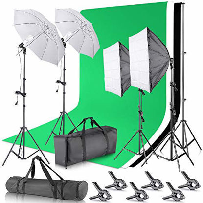 Picture of Neewer 2.6M x 3M/8.5ft x 10ft Background Support System and 800W 5500K Umbrellas Softbox Continuous Lighting Kit for Photo Studio Product,Portrait and Video Shoot Photography