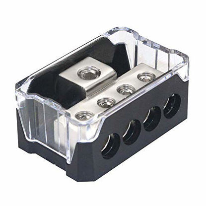 Picture of RKURCK 4 Way Power Distribution Block, 0/2/4 AWG Gauge in, 4/8/10 Gauge Out, Car Audio Stereo Amp Distribution Connecting Block for Audio Splitter (1 in 4 Out)