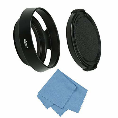 Picture of SIOTI Camera Standard Hollow Vented Metal Lens Hood with Cleaning Cloth and Lens Cap Compatible with Leica/Fuji/Nikon/Canon/Samsung Standard Thread Lens