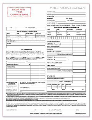Picture of Used Vehicle Automotive Bill of Sale Purchase Agreement (3 Part)