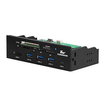 Picture of Kingwin Powered USB Hub 3.0 w/ 1 USB-C Port, SD Card Reader & Micro SD Card Reader - Sata Power Port w/Lightning Speed Data Transfer Up to 5Gbps - 5.25" Computer Case Front Bay, black (KW525-3U3CR)