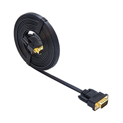 Picture of DTECH 10ft Ultra Thin Flat Computer Monitor VGA Cable Standard 15 Pin Male to Male Connector SVGA Wire 10 Feet - Black