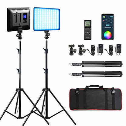 Picture of RGB LED Video Light, Photography Video Lighting kit with APP/Remote Control, 2 Packs Led Panel Light with Stand for Video Recording YouTube Studio CRI 95/ 2500K-8500K/ RGB Colors/ 29 Scenes