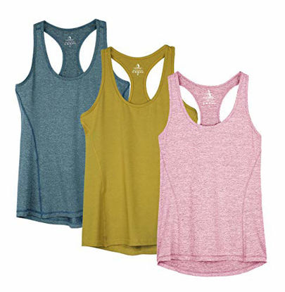 Picture of icyzone Workout Tank Tops for Women - Racerback Athletic Yoga Tops, Running Exercise Gym Shirts(Pack of 3) (S, Mustard/Lilac Snow/Teal)