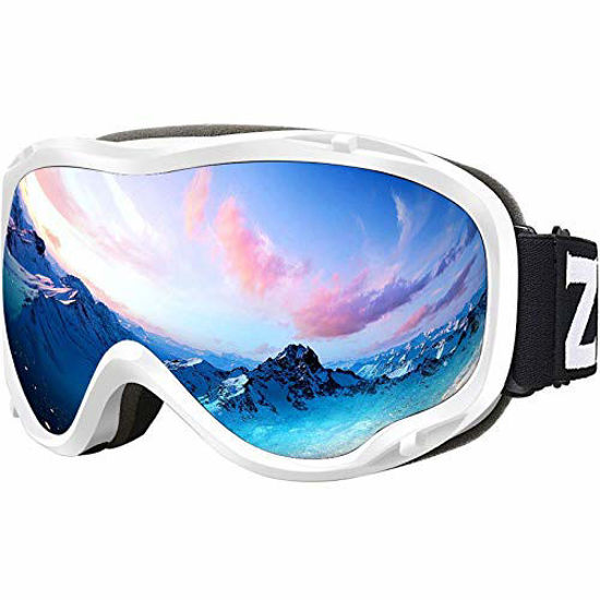 Picture of ZIONOR Lagopus Ski Snowboard Goggles UV Protection Anti fog Snow Goggles for Men Women Youth VLT 8.6% White Frame Silver Lens