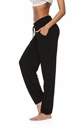 Picture of DIBAOLONG Womens Yoga Pants Wide Leg Comfy Drawstring Loose Straight Lounge Running Workout Legging A1-Black XL