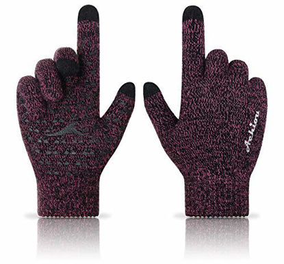 Picture of Achiou Winter Knit Gloves Touchscreen Warm Thermal Soft Lining Elastic Cuff Texting Anti-Slip 3 Size Choice for Women Men