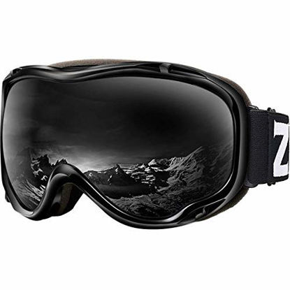 Picture of ZIONOR Lagopus Ski Snowboard Goggles UV Protection Anti fog Snow Goggles for Men Women Youth VLT 8% Black Frame Black Lens