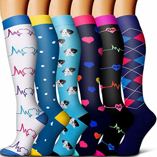 GetUSCart- Copper Compression Socks Women & Men Circulation(6 pairs) - Best  for Running, Nursing, Hiking, Recovery & Flight Socks