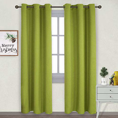 Picture of NICETOWN Window Treatment Thermal Insulated Solid Grommet Blackout Curtains/Drapes for Bedroom on Christmas & Thanksgiving (2-Pack, 42 by 84 Long, Fresh Green)