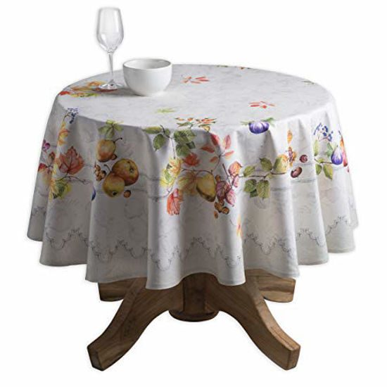 Picture of Maison d' Hermine Fruit d'hiver 100% Cotton Tablecloth for Kitchen Dining | Tabletop | Decoration | Parties | Weddings | Thanksgiving/Christmas (Round, 63 Diameter)