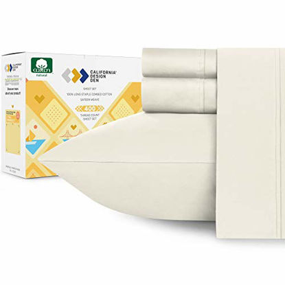 Picture of Luxury 400-Thread-Count 100% Pure Natural Cotton Sheet Sets - 4-Piece Ivory Color Full Size Sheet Set Long-Staple Premium Cotton Yarns Hotel Quality Fits Mattress 16'' Deep Pocket