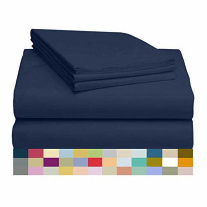 Picture of LuxClub 4 PC Sheet Set Bamboo Sheets Deep Pockets 18" Eco Friendly Wrinkle Free Sheets Hypoallergenic Anti-Bacteria Machine Washable Hotel Bedding Silky Soft - Navy Twin
