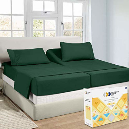 Picture of Hunter Green Sheets Split-King Size - 400 Thread Count 100% Real Cotton, Sateen Weave Comfortable 5 Piece Set, Elasticized Deep Pocket Fits Low Profile Foam and Tall Mattresses