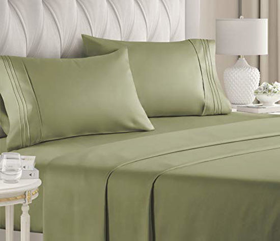Picture of Queen Size Sheet Set - 4 Piece Set - Hotel Luxury Bed Sheets - Extra Soft - Deep Pockets - Easy Fit - Breathable & Cooling - Wrinkle Free - Comfy - Sage Green Bed Sheets - Queens Sheets - 4 PC