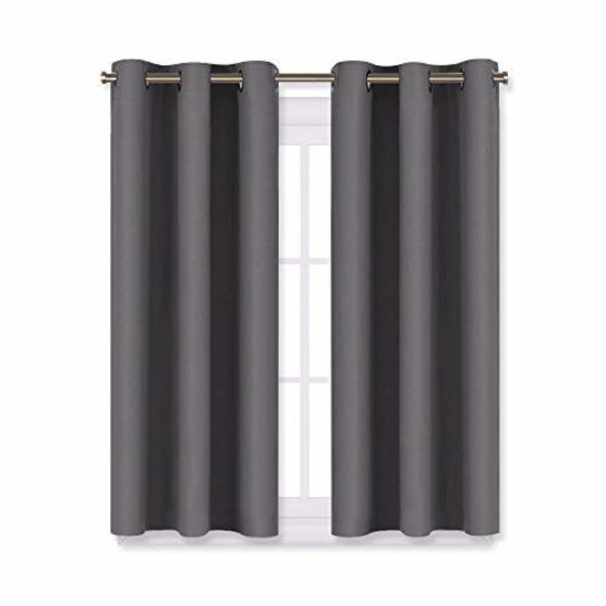 Picture of NICETOWN Grey Blackout Curtain Panels for Bedroom, Thermal Insulated Grommet Top Blackout Draperies and Drapes (2 Panels, W29 x L45 inches, Grey)