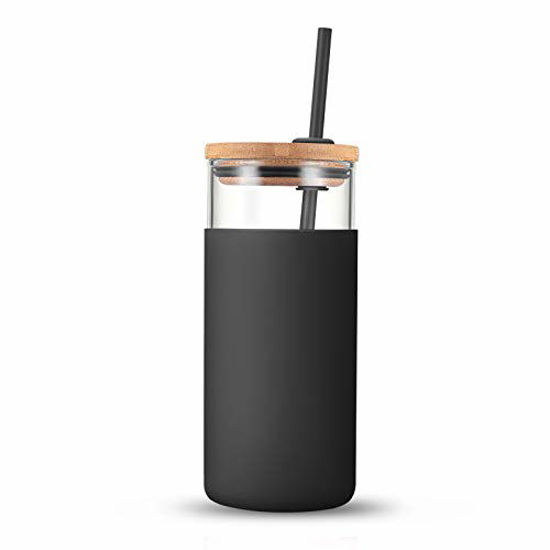 Picture of Tronco 20oz Glass Tumbler Glass Water Bottle Straw Silicone Protective Sleeve Bamboo Lid - BPA Free
