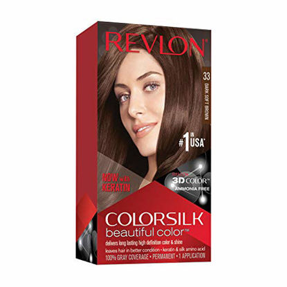 Picture of Revlon Colorsilk Beautiful Color Permanent Hair Color with 3D Gel Technology & Keratin, 100% Gray Coverage Hair Dye, 33 Dark Soft Brown
