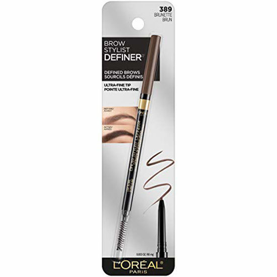 Picture of L'Oreal Paris Makeup Brow Stylist Definer Waterproof Eyebrow Pencil, Ultra-Fine Mechanical Pencil, Draws Tiny Brow Hairs & Fills in Sparse Areas & Gaps, Brunette, 0.003 Ounce (1 Count)