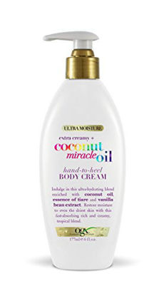Picture of OGX Extra Creamy + Coconut Miracle Oil Hand-to-Heel Body Cream with Vanilla Bean, Fast-Absorbing Body Lotion for Dry Skin, Paraben-Free and Sulfated-Surfactants Free, 6 fl oz