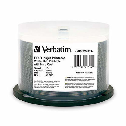 Picture of Verbatim BD-R 25GB 16X DataLifePlus White Inkjet Printable, Hub Printable - 50pk Spindle (97339)