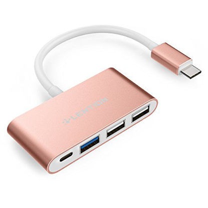 Picture of LENTION 4-in-1 USB-C Hub with Type C, USB 3.0, USB 2.0 Compatible 2020-2016 MacBook Pro 13/15/16, New Mac Air/Surface, ChromeBook, More, Multiport Charging & Connecting Adapter (CB-C13, Rose Gold)