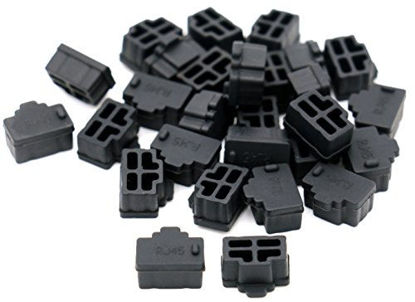 Picture of iExcell 50 Pcs Black Ethernet Hub Port RJ45 Anti Dust Cover Cap Protector Plug