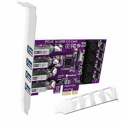 Picture of Feb Smart PCI Express(PCIe) 4 Ports USB 3.0 Expansion Card for Windows XP,7,Vista,8,8.1,10 Desktop Computer-Superspeed 5Gbps Banwidth-Build in Self-Powered Technology(FS-U4L-Pro Purple)