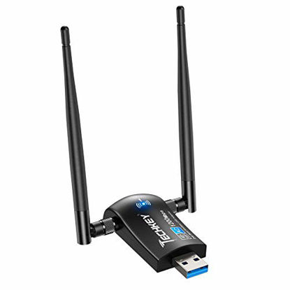 Picture of Techkey Wireless USB WiFi Adapter, 1200Mbps Dual Band 2.42GHz/300Mbps 5.8GHz/867Mbps High Gain Dual 5dBi Antennas Network WiFi USB 3.0 for Desktop Laptop with Windows 10/8/7/XP, Mac OS/10.9-10.15