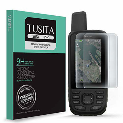 Picture of [2-PACK] TUSITA Tempered Glass Screen Protector Bundle Compatible with Garmin GPSMAP 66i 66s 66st - HD Clarity Protective Film - Handheld GPS Accessories