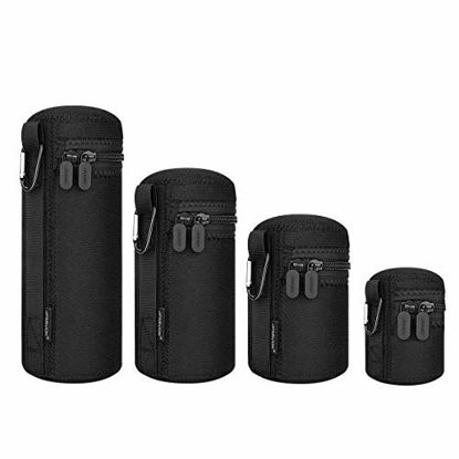 Picture of ARVOK Lens Pouch Set, Water Resistant Protective Lens Cases for DSLR Camera Lens, 4 Size Thick Camera Lens Bag for Nikon, Tamron, Sigma, Pentax, Sony, Olympus, Panasonic