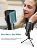Picture of FIFINE USB Desktop PC Microphone with Pop Filter for Computer and Mac, Studio Condenser Mic with Gain Control Mute Button Headphone Jack for Gaming Streaming Recording YouTube, Extra USB-C Plug -K683A