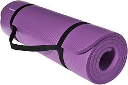 Picture of Amazon Basics Extra Thick Exercise Yoga Gym Floor Mat with Carrying Strap - 74 x 24 x .5 Inches, Purple