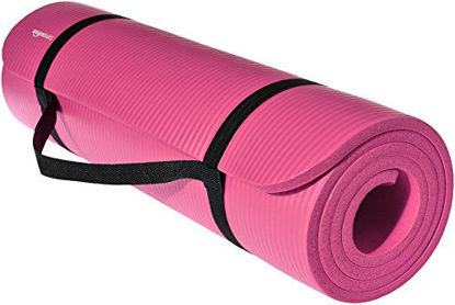 Picture of Amazon Basics Extra Thick Exercise Yoga Gym Floor Mat with Carrying Strap - 74 x 24 x .5 Inches, Pink
