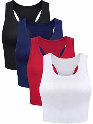 Picture of 4 Pieces Basic Crop Tank Tops Sleeveless Racerback Crop Sport Cotton Top for Women (Black, White, Wine Red, Navy Blue, Medium)