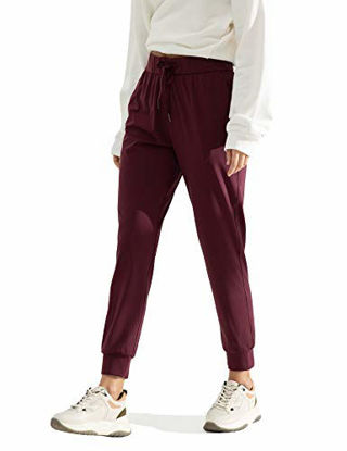 Picture of AJISAI Womens Joggers Pants Drawstring Running Sweatpants with Pockets Lounge Wear Sangria S