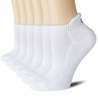 Picture of CelerSport Cushion No Show Tab Athletic Running Socks for Men and Women (6 Pairs),XL, White