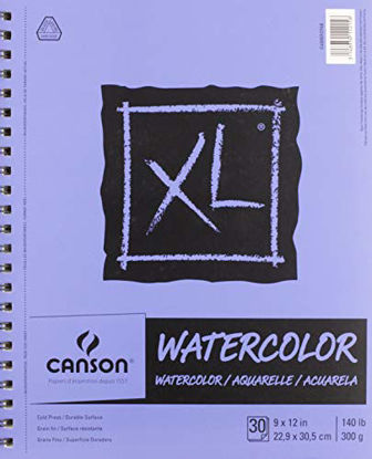 Picture of Canson XL Series Watercolor Textured Paper, Use with Paint Pencil Ink Charcoal Pastel and Acrylic, Side Wire Bound, 140 Pound, 9 x 12 Inch, 30 Sheets