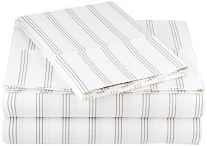 Picture of Amazon Basics Microfiber Sheet Set, Twin, Taupe Stripe