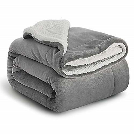 GetUSCart- BEDSURE Sherpa Fleece Blanket Throw Size Grey Plush Throw  Blanket Fuzzy Soft Blanket Microfiber