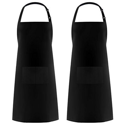 Picture of Syntus 2 Pack Adjustable Bib Apron Waterdrop Resistant with 2 Pockets Cooking Kitchen Aprons for Women Men Chef, Black