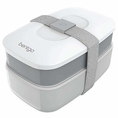 Picture of Bentgo Classic - All-in-One Stackable Bento Lunch Box Container - Sleek and Modern Bento-Style Design Includes 2 Stackable Containers, Built-in Plastic Utensil Set, and Nylon Sealing Strap (Gray)